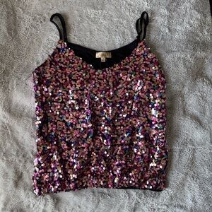 Pink Sequin Camisole Sz S NWT Elastic Waist Glam Party Y2K Chic Top